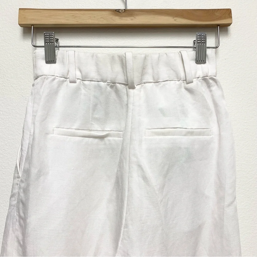 H&M Linen Blend Pleated Tapered Trouser Pants Size 0‎ White Ankle Length NWT